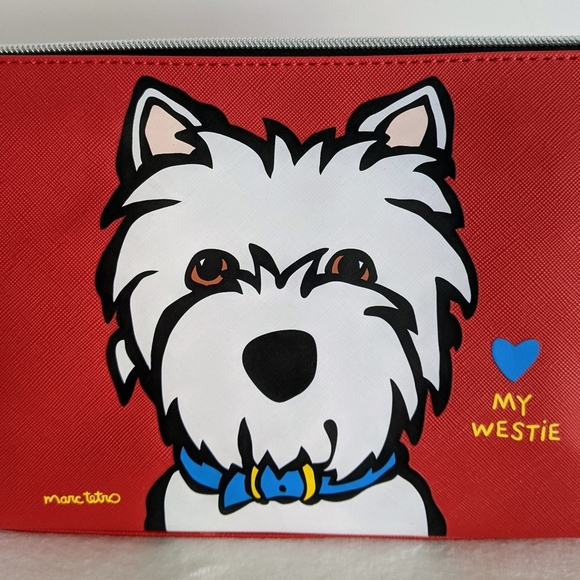 marc tetro Westie Large Zip Top Cosmetic Case Pouch Bag PVC Saffiano Red NWT - Picture 5 of 14